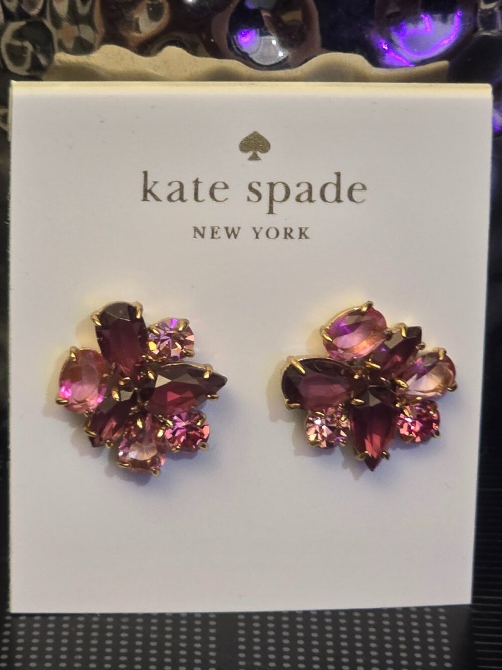 Kate Spade Berry Multi Cluster Stud Earrings Pink Red Gold Tone